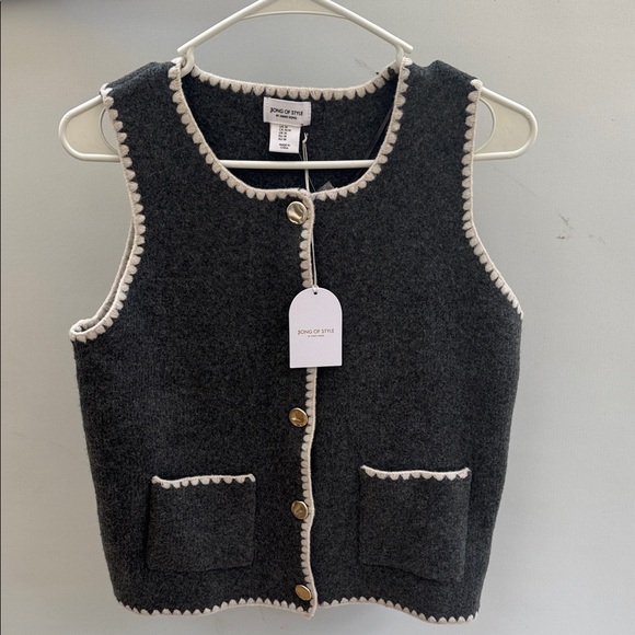 Song of Style Charcoal and Ivory Cardigan Vest - Picture 1 of 3